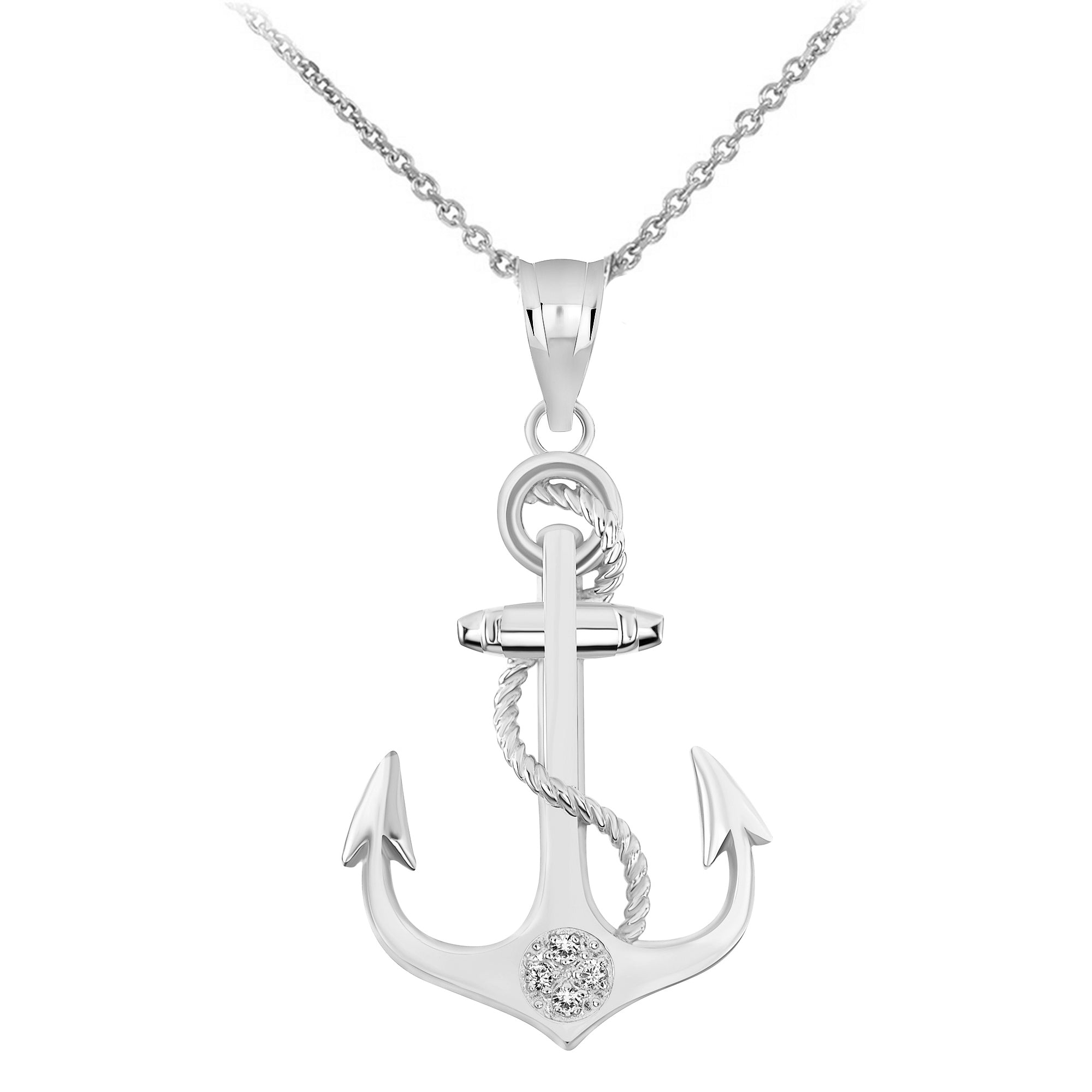 Rope Anchor Diamond Pendant Necklace in Gold, view 5