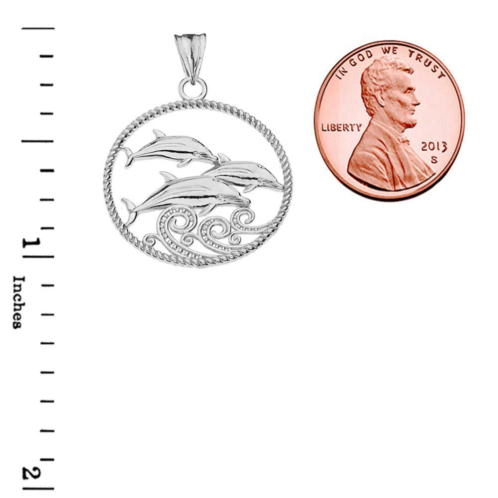 Roped Dolphin Trio Pendant Necklace in Sterling Silver, view 3