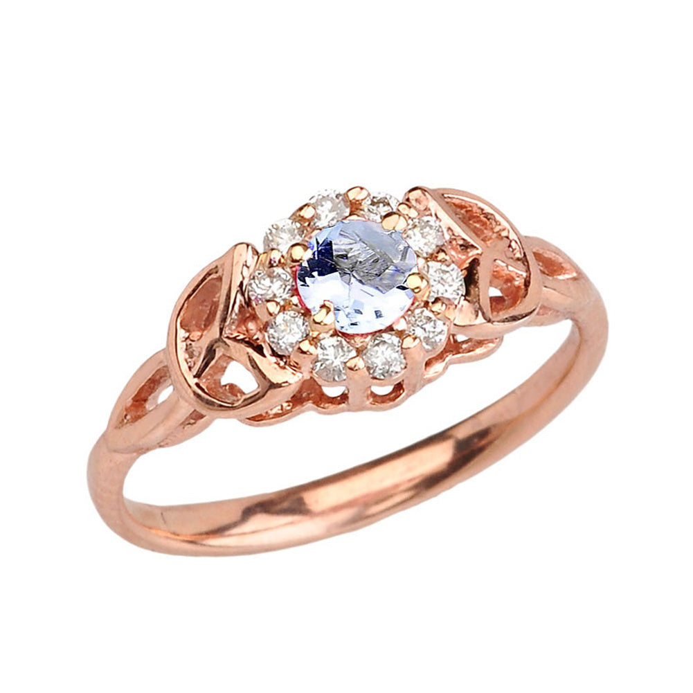 Rose Gold Diamond and Aquamarine Engagement/Promise Ring