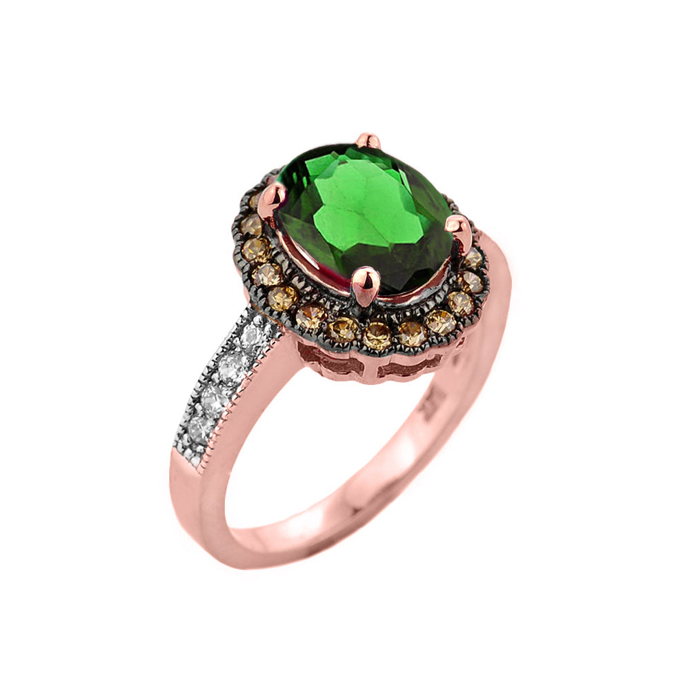 Rose Gold Diamond and Emerald (LCE) Engagement Ring