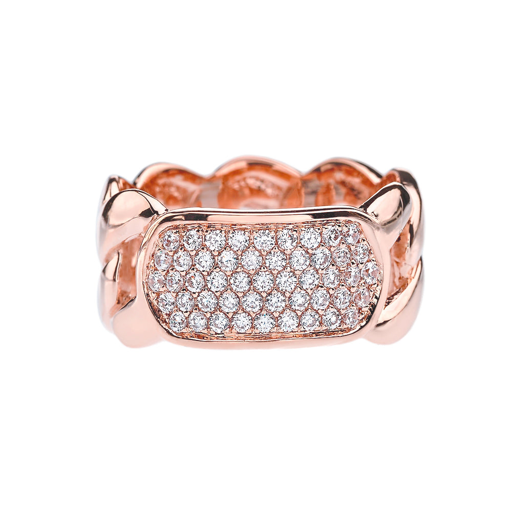 Rose Gold Diamond Personalized ID Cuban Link Ring, view 2