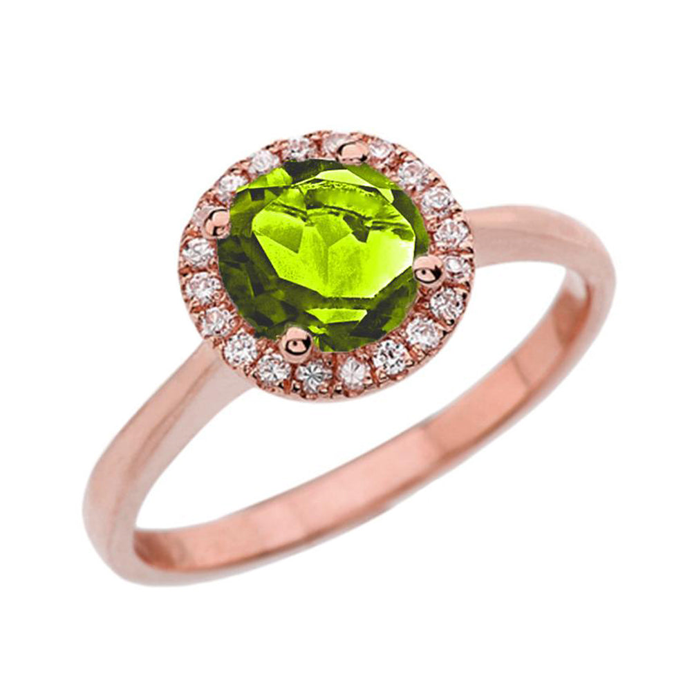 Rose Gold Diamond Round Halo Engagement/Proposal Ring With Peridot Center Stone