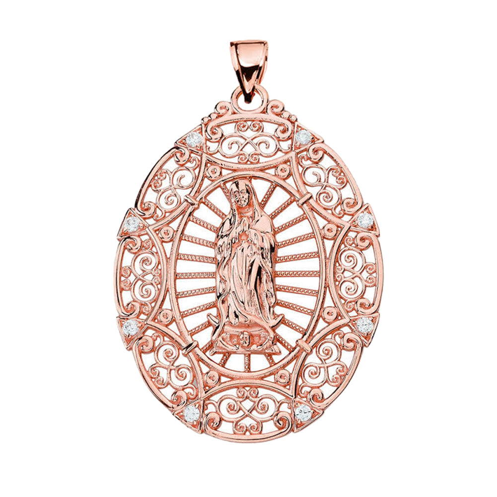 Rose Gold Our Lady of Guadalupe Pendant Necklace, view 2