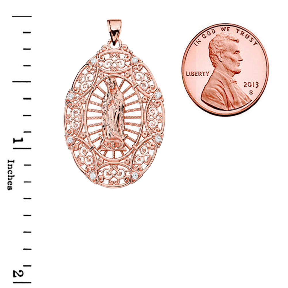 Rose Gold Our Lady of Guadalupe Pendant Necklace, view 3