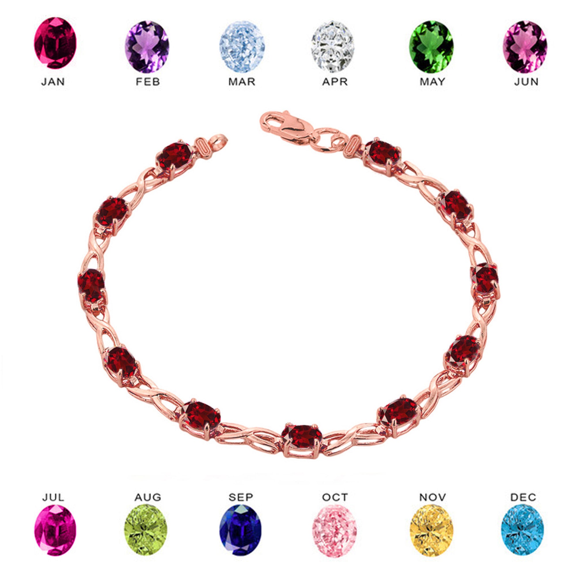 Rose Gold Personalized Oval Birthstone Infinity Bracelet