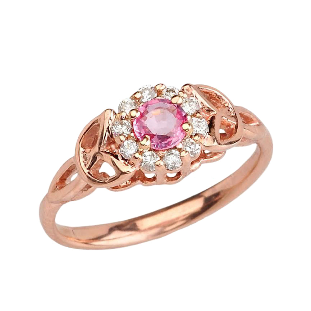 Rose Gold Pink Sapphire and Diamond Engagement/Promise Ring