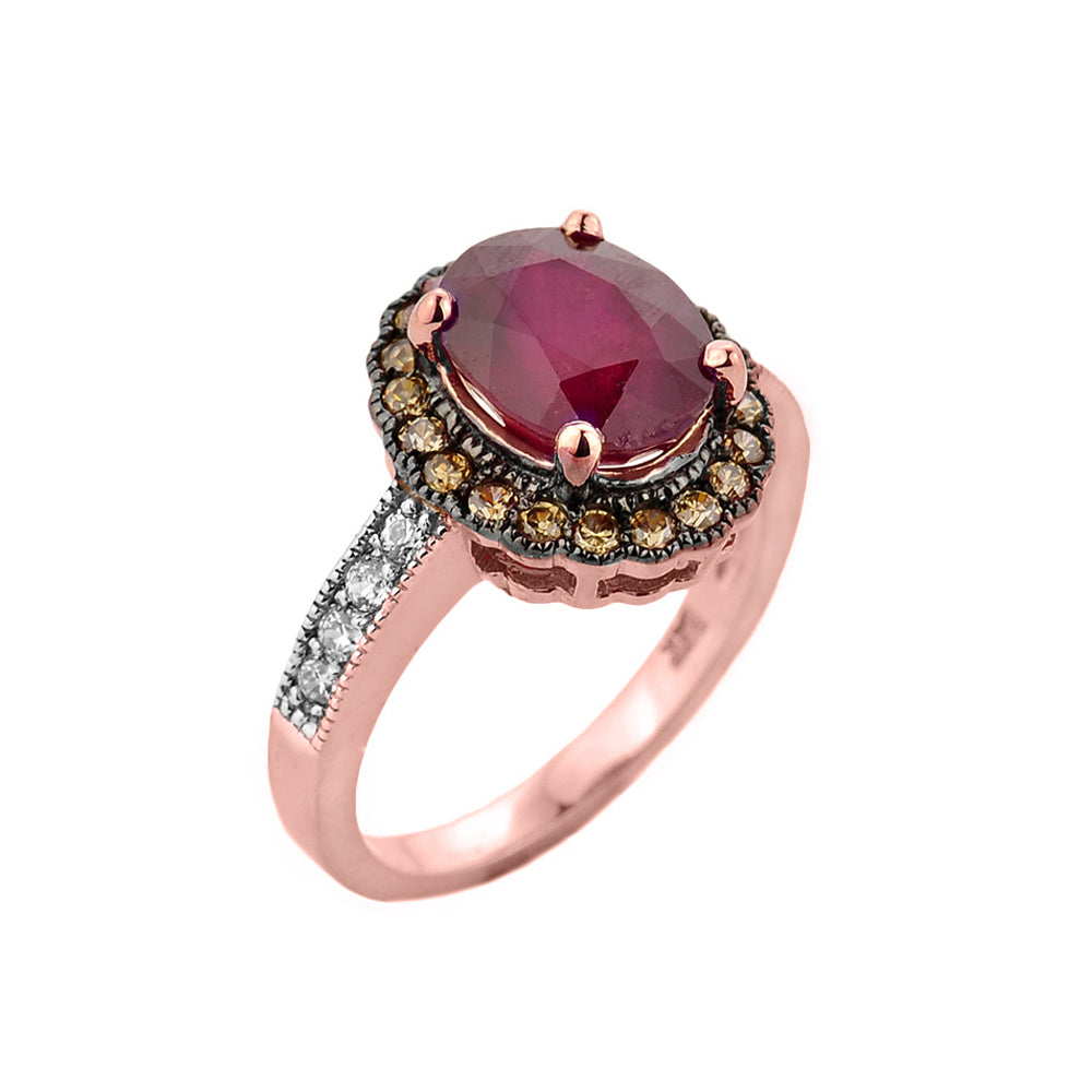 Rose Gold Ruby and Diamond Engagement Ring