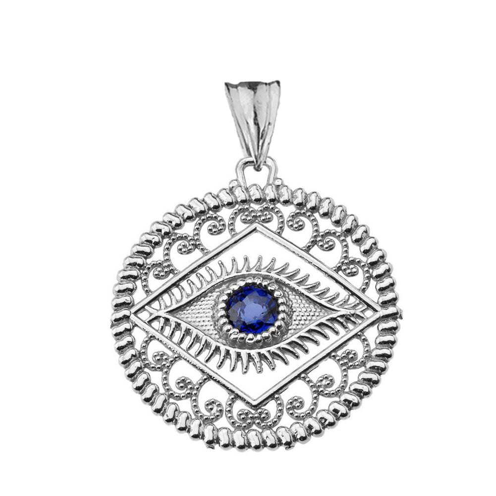 Round Filigree Evil Eye Pendant Necklace in Sterling Silver, view 3