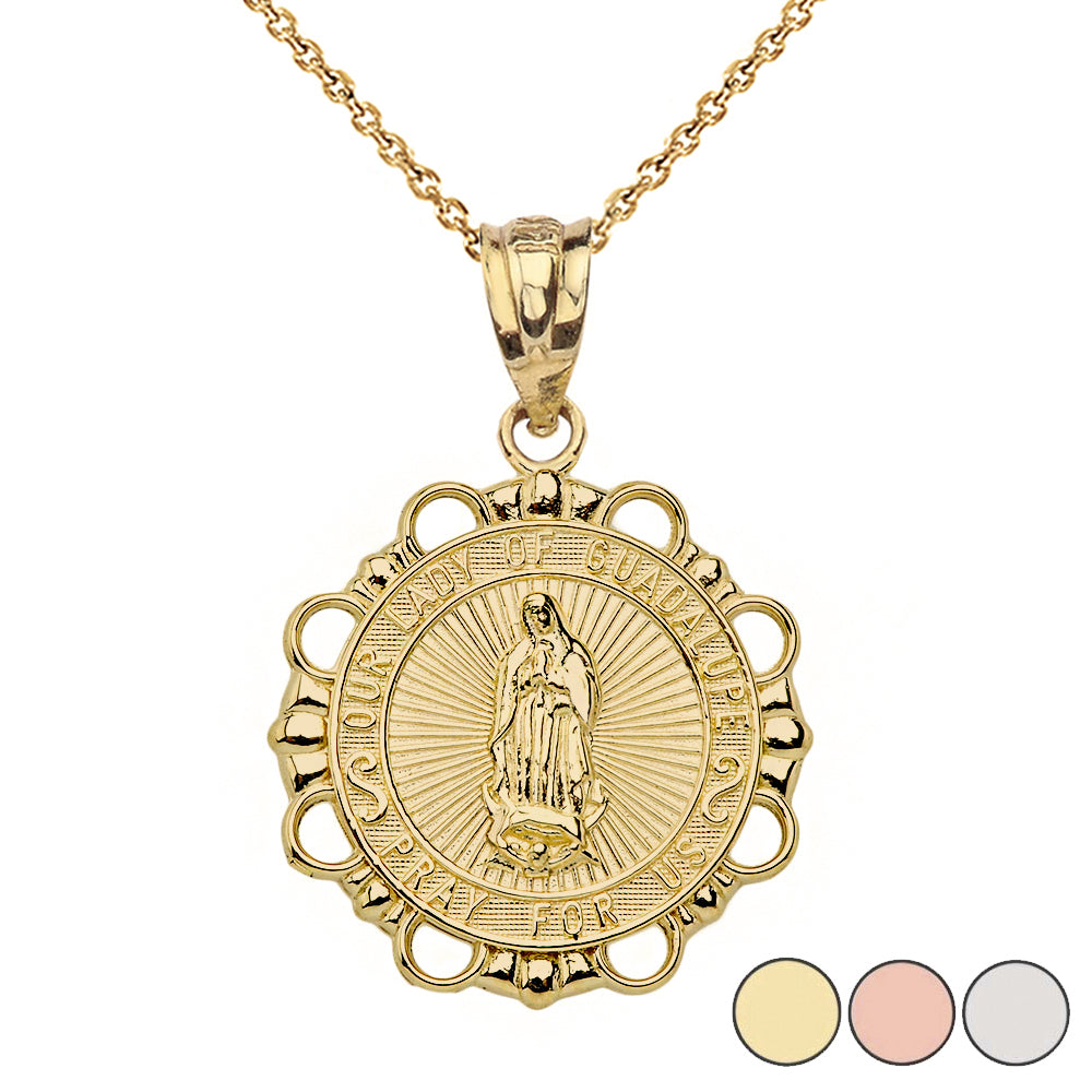 Round Our Lady Of Guadalupe Pendant Necklace in Gold
