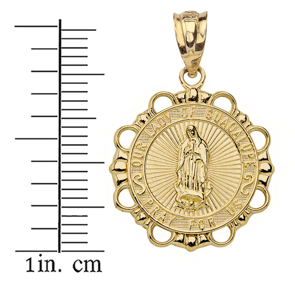 Round Our Lady Of Guadalupe Pendant Necklace in Gold, view 3