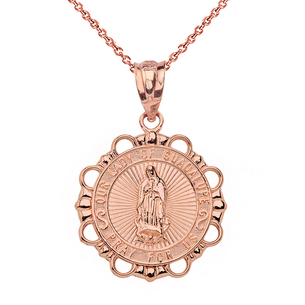 Round Our Lady Of Guadalupe Pendant Necklace in Gold, view 4