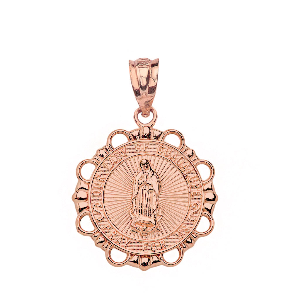 Round Our Lady Of Guadalupe Pendant Necklace in Gold, view 5