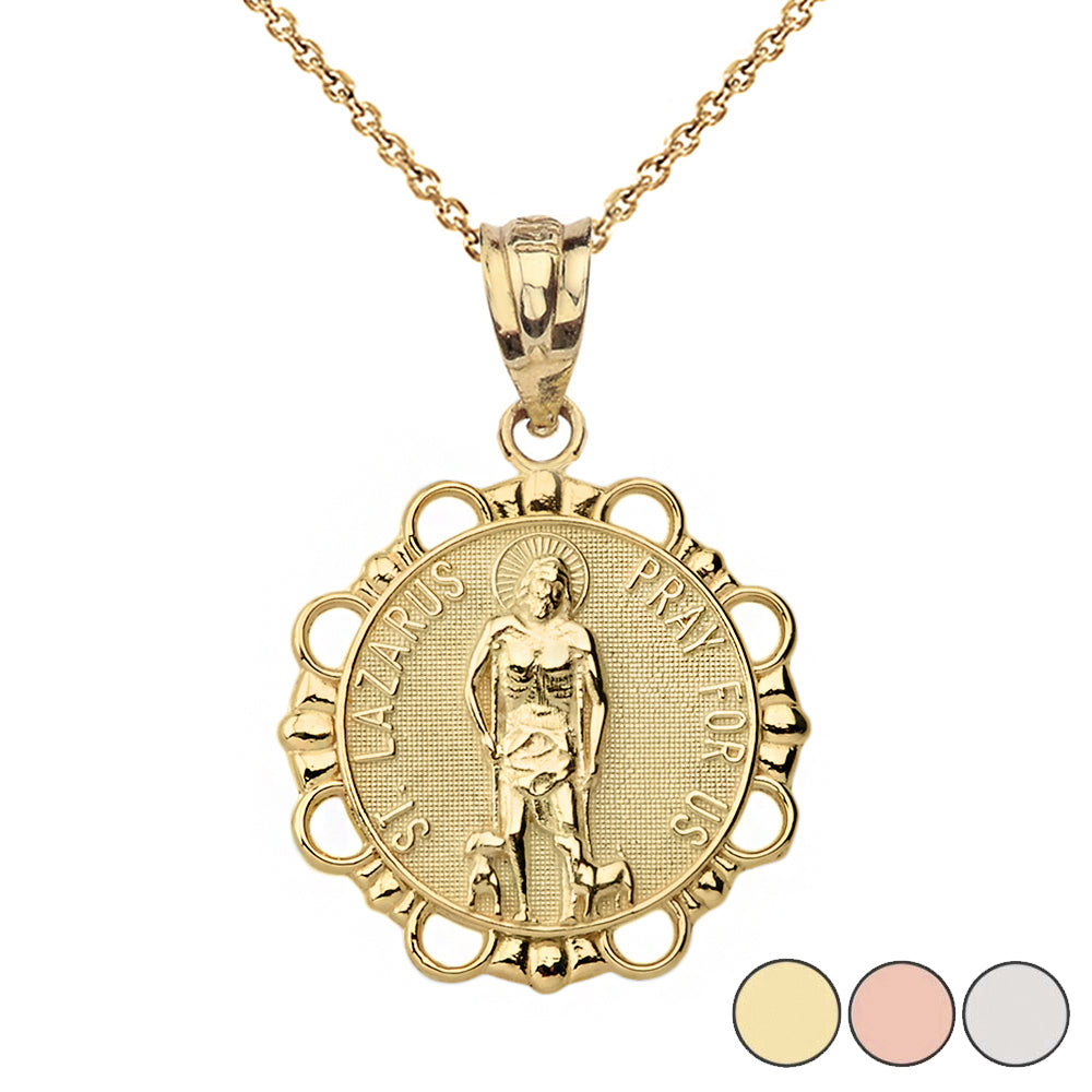 Round Saint Lazarus Pendant Necklace in Gold