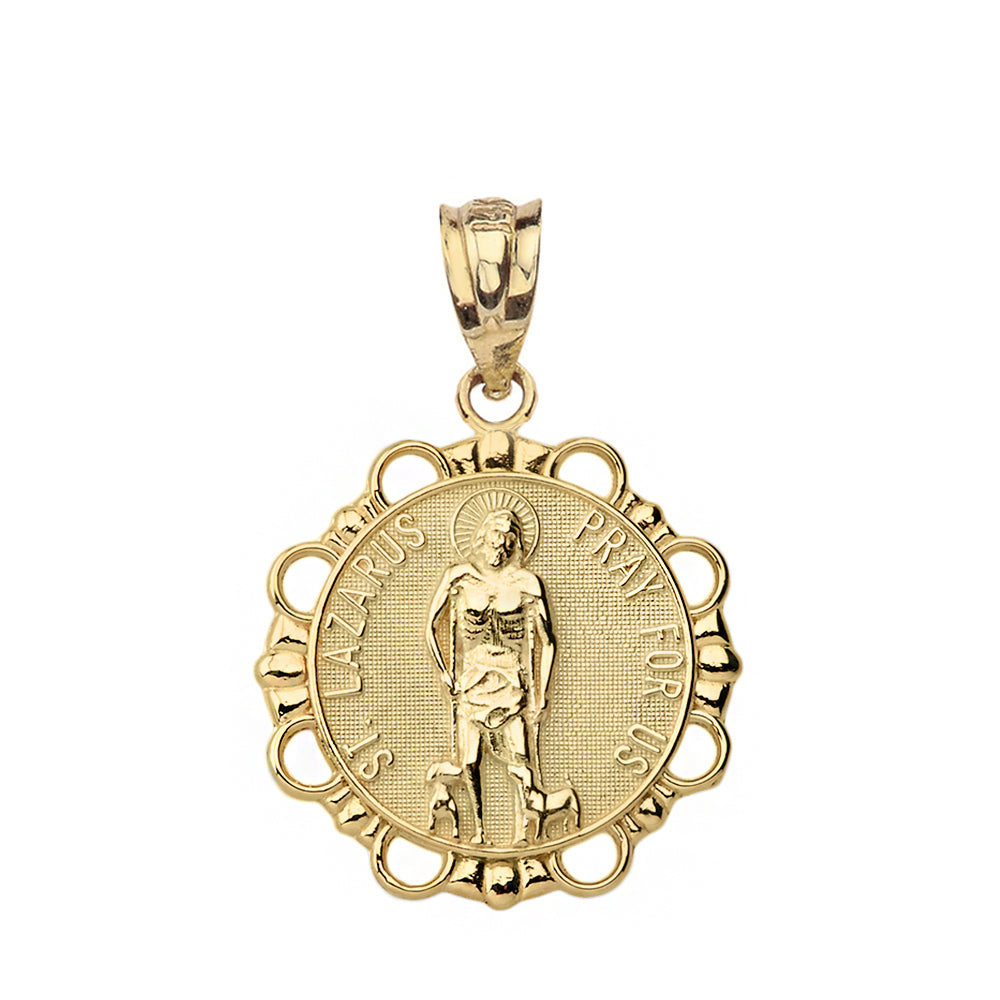 Round Saint Lazarus Pendant Necklace in Gold, view 2