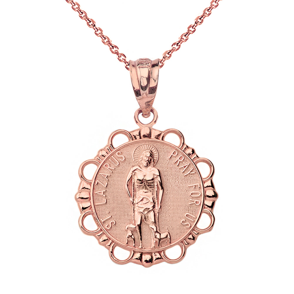 Round Saint Lazarus Pendant Necklace in Gold, view 4