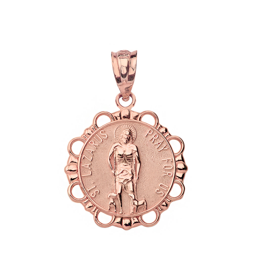 Round Saint Lazarus Pendant Necklace in Gold, view 6
