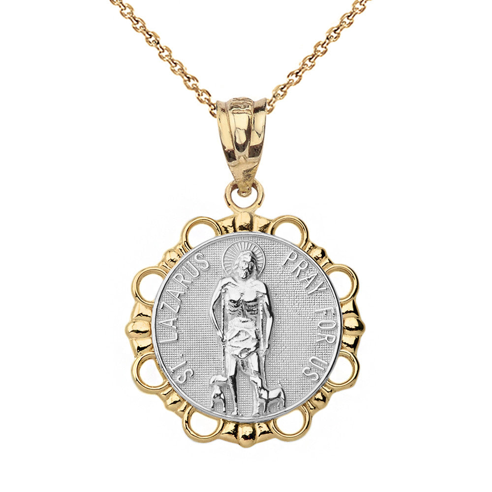 Round Saint Lazarus Pendant Necklace in Gold, view 10