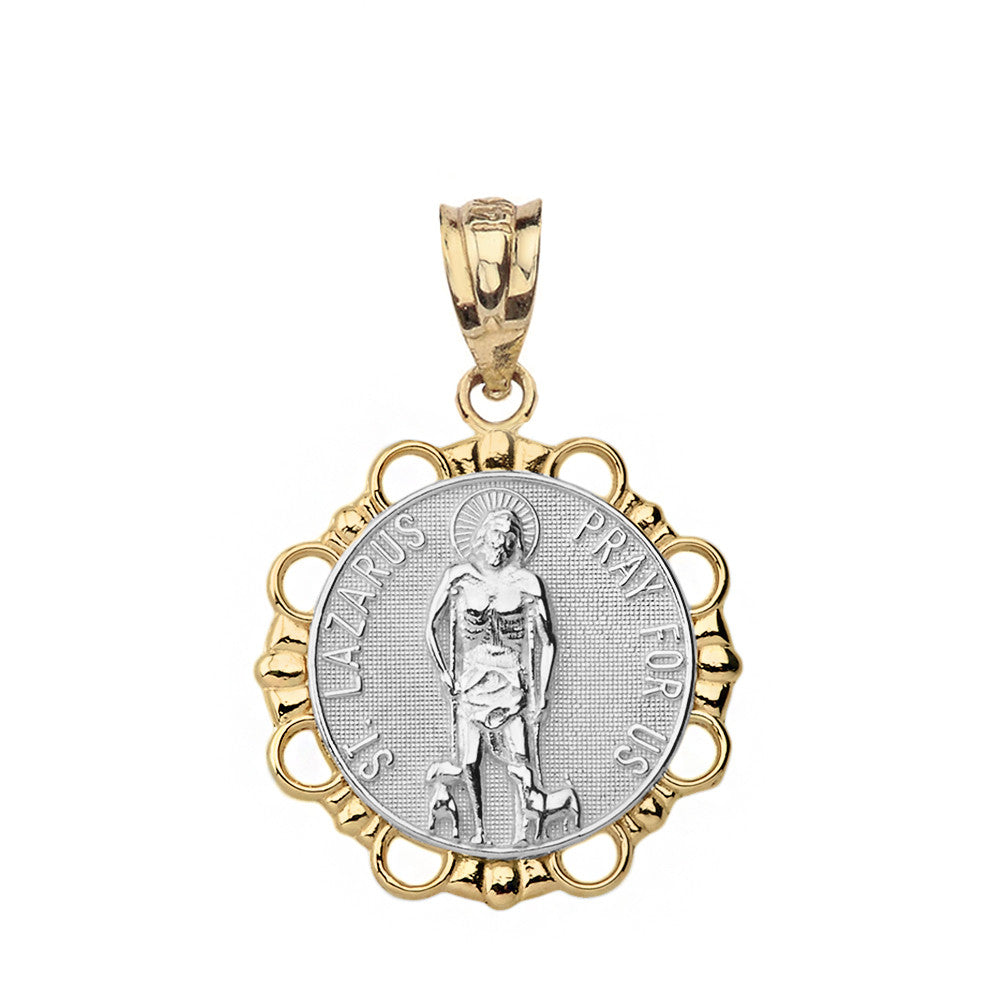 Round Saint Lazarus Pendant Necklace in Gold, view 11