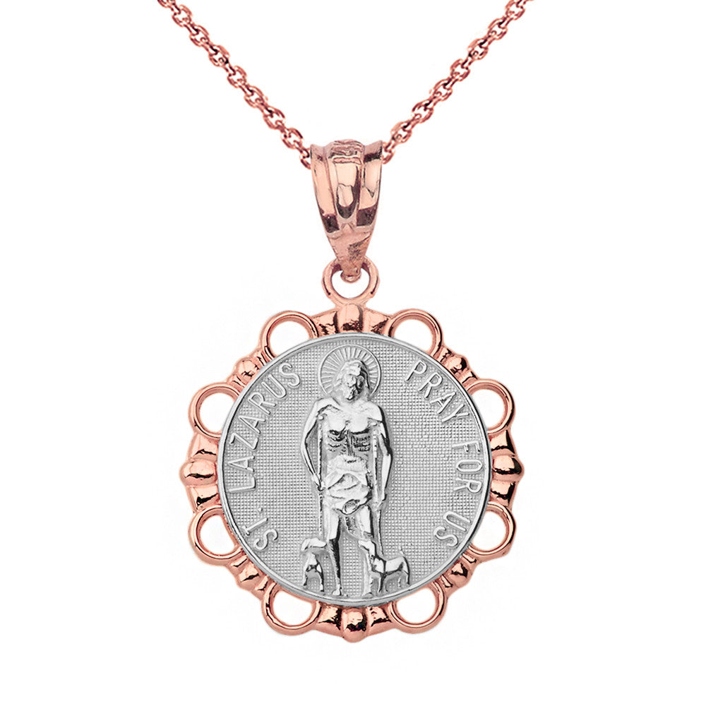 Round Saint Lazarus Pendant Necklace in Gold, view 12