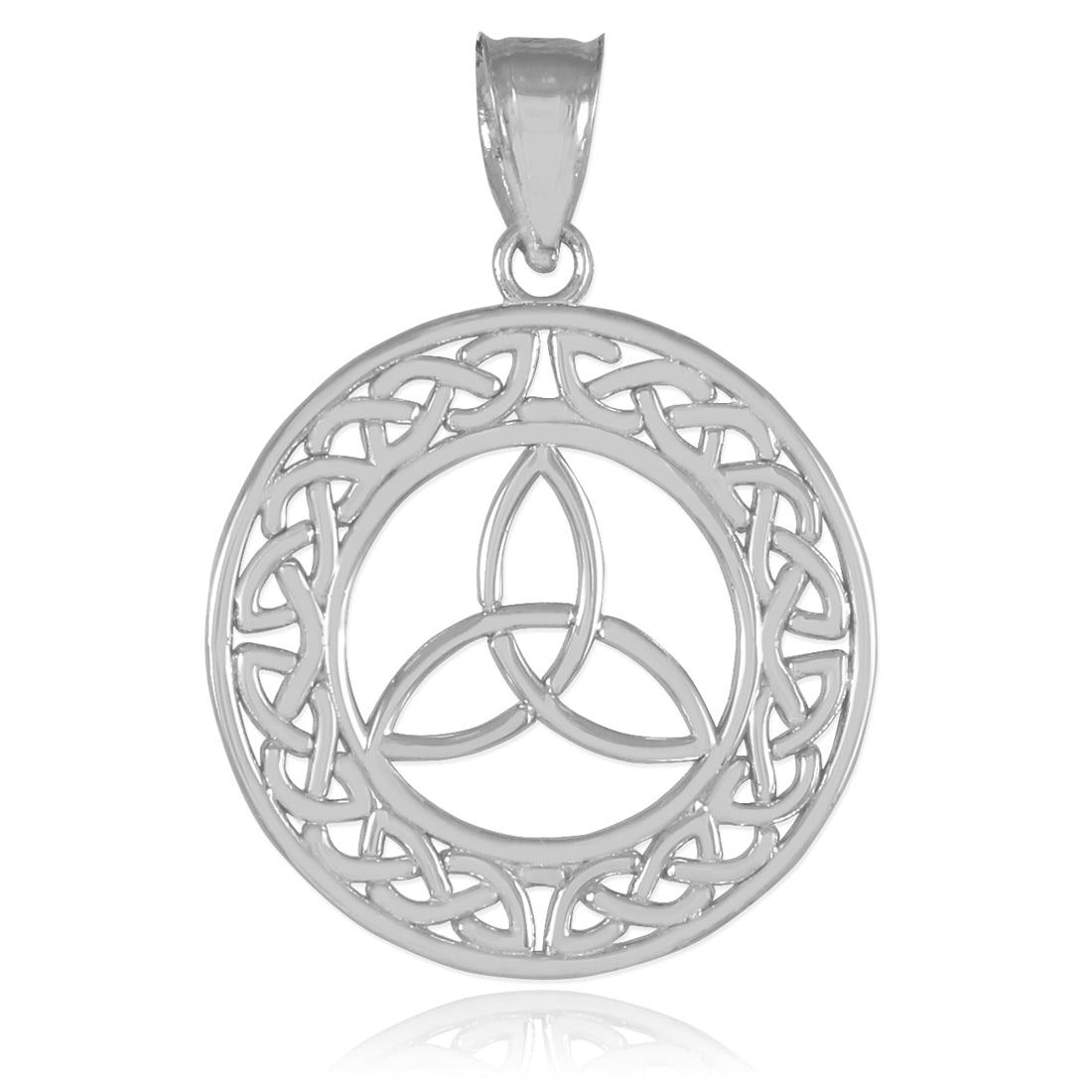Round Silver Trinity Pendant Necklace, view 2