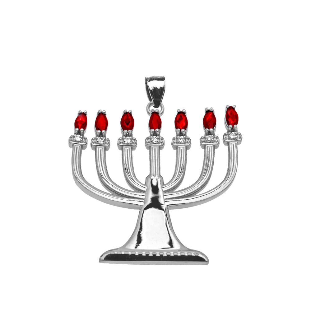 Ruby and Diamond Sterling Silver Menorah Pendant Necklace, view 2