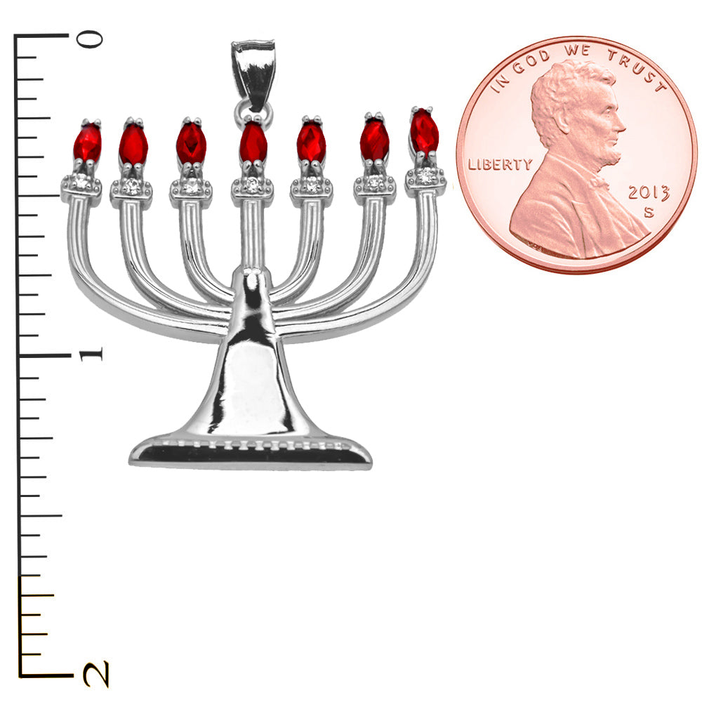 Ruby and Diamond Sterling Silver Menorah Pendant Necklace, view 3