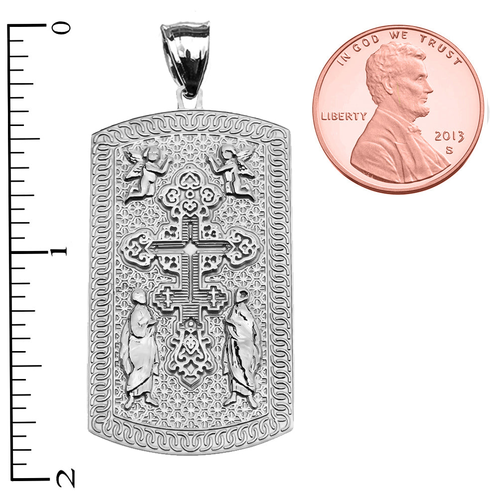 Russian Orthodox Cross Sterling Silver Engravable Dog Tag Pendant Necklace, view 4