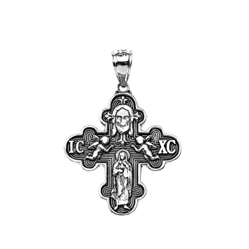 Russian Orthodox ICXC Cross (Save Us) Pendant Necklace in Oxidized Sterling Silver, view 3
