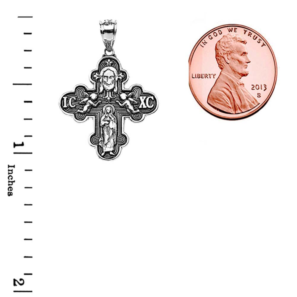 Russian Orthodox ICXC Cross (Save Us) Pendant Necklace in Oxidized Sterling Silver, view 5