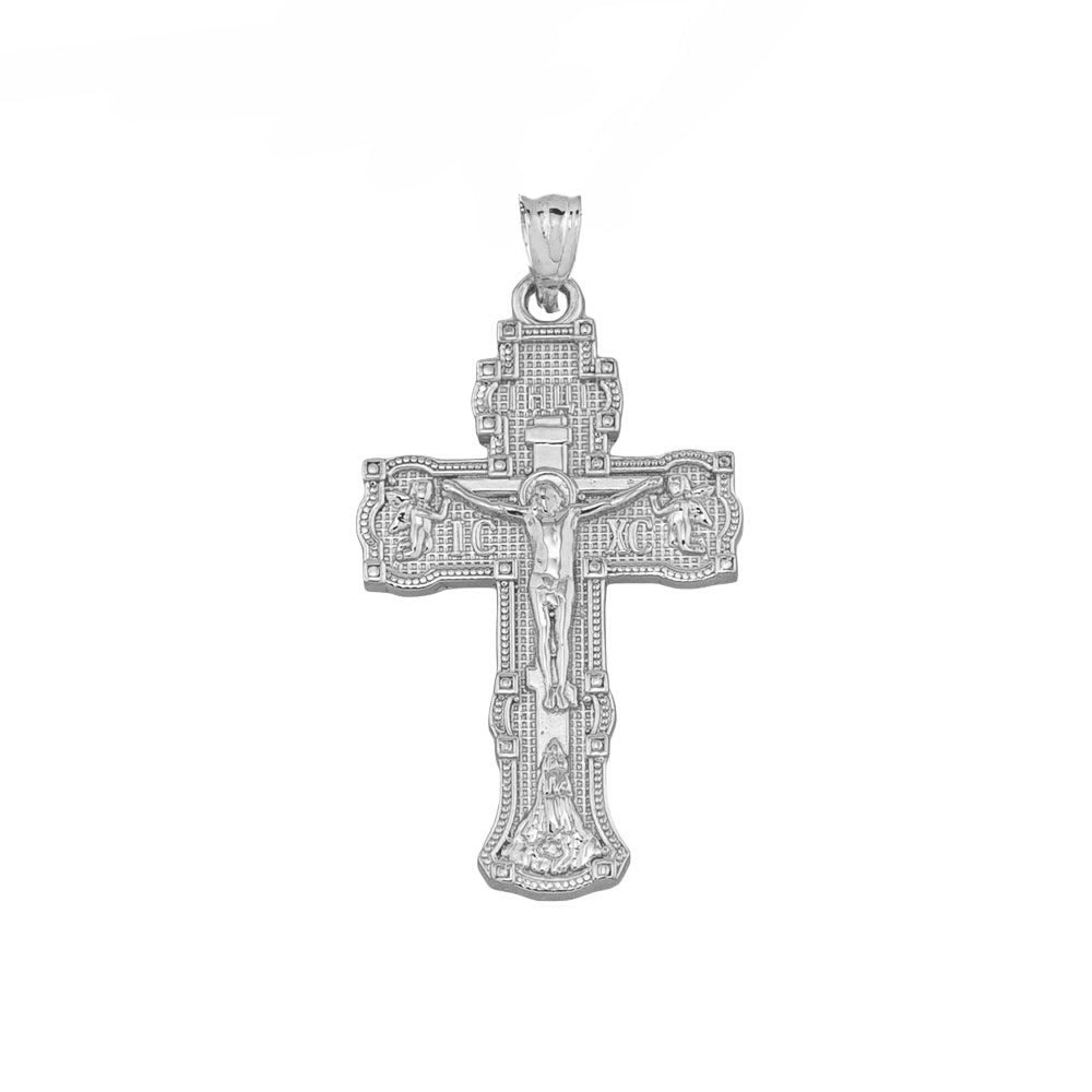 Russian Orthodox "Save & Protect" Cross Pendant Necklace in Gold, view 6