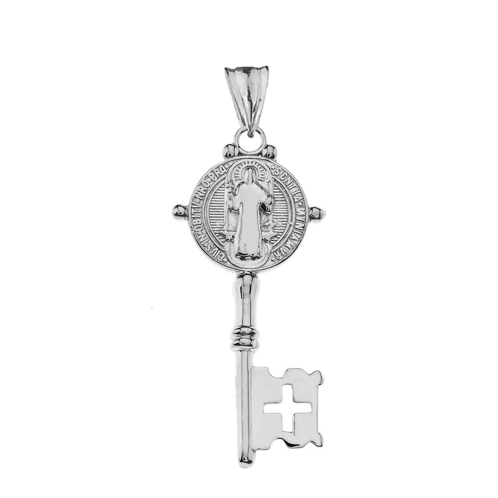 Saint Benedict Double Sided Cross Key Pendant Necklace in Sterling Silver, view 2