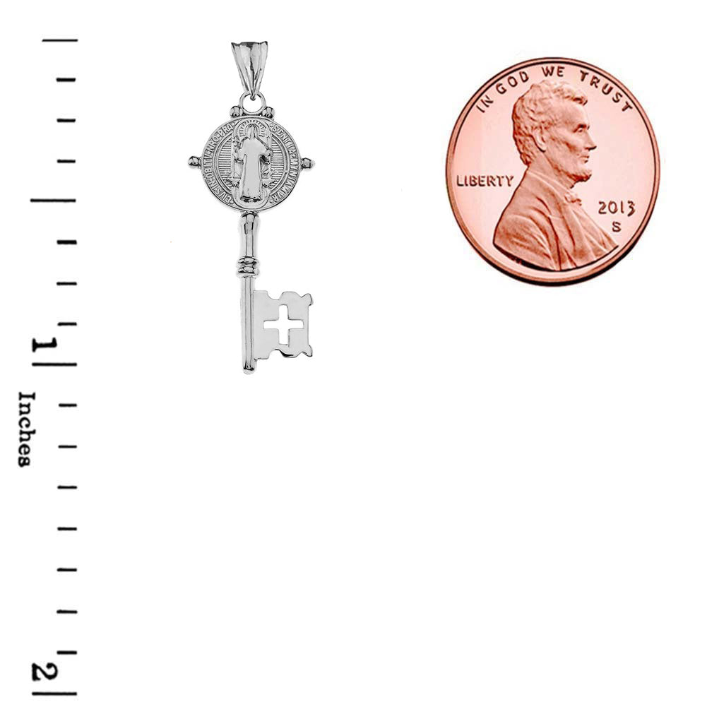 Saint Benedict Double Sided Cross Key Pendant Necklace in Sterling Silver, view 3