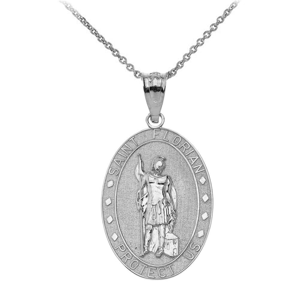 Saint Florian Oval Medallion Pendant Necklace in Sterling Silver