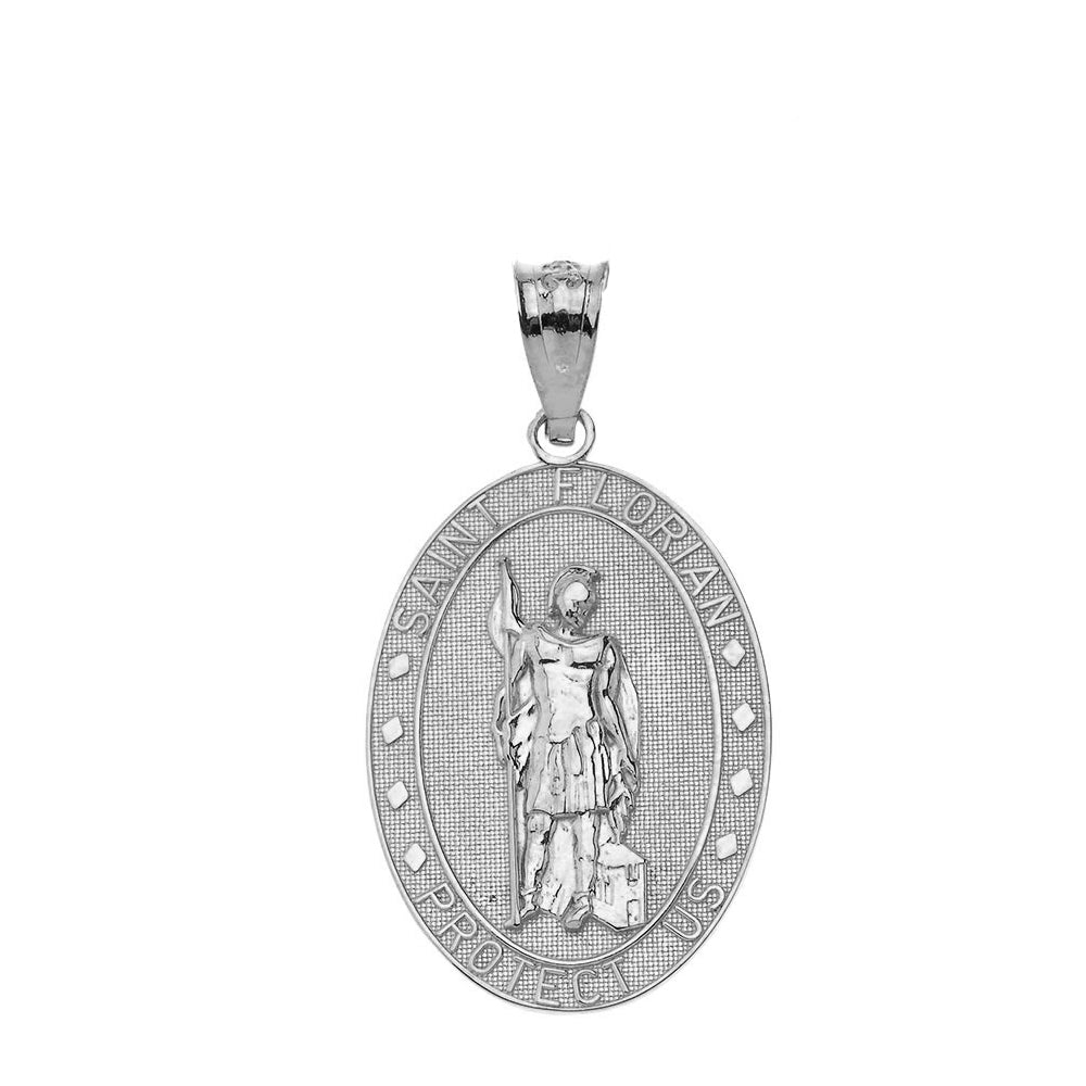 Saint Florian Oval Medallion Pendant Necklace in Sterling Silver, view 2