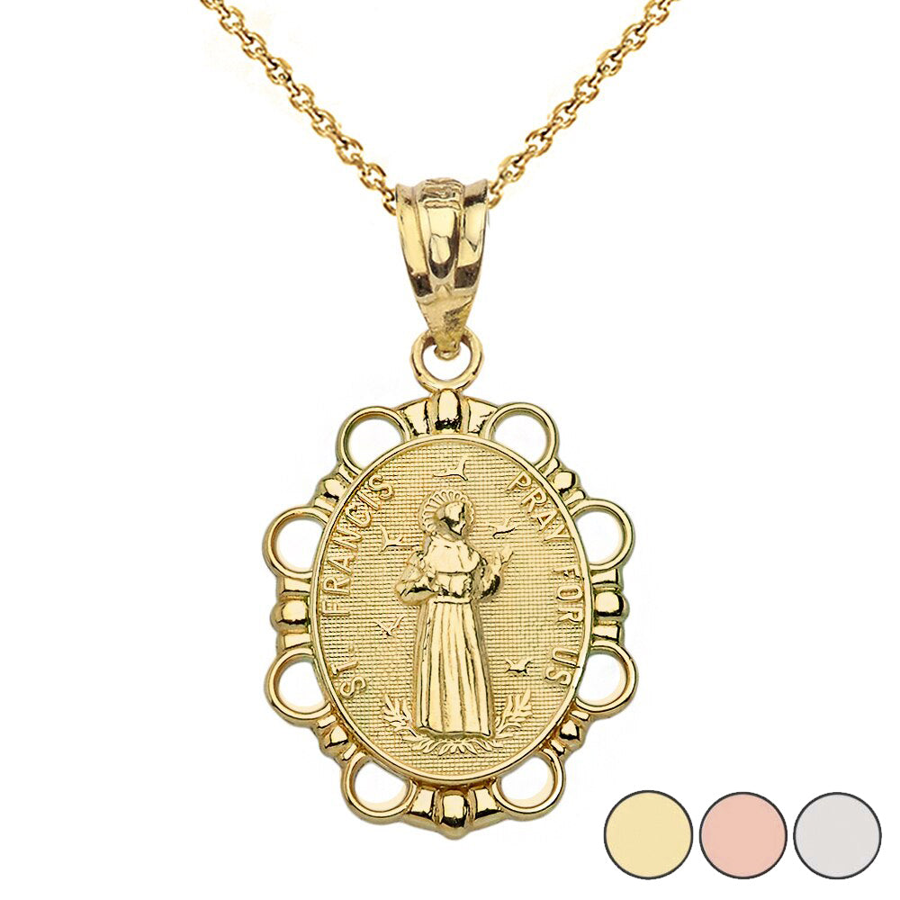 Saint Francis Pendant Necklace in Solid Gold