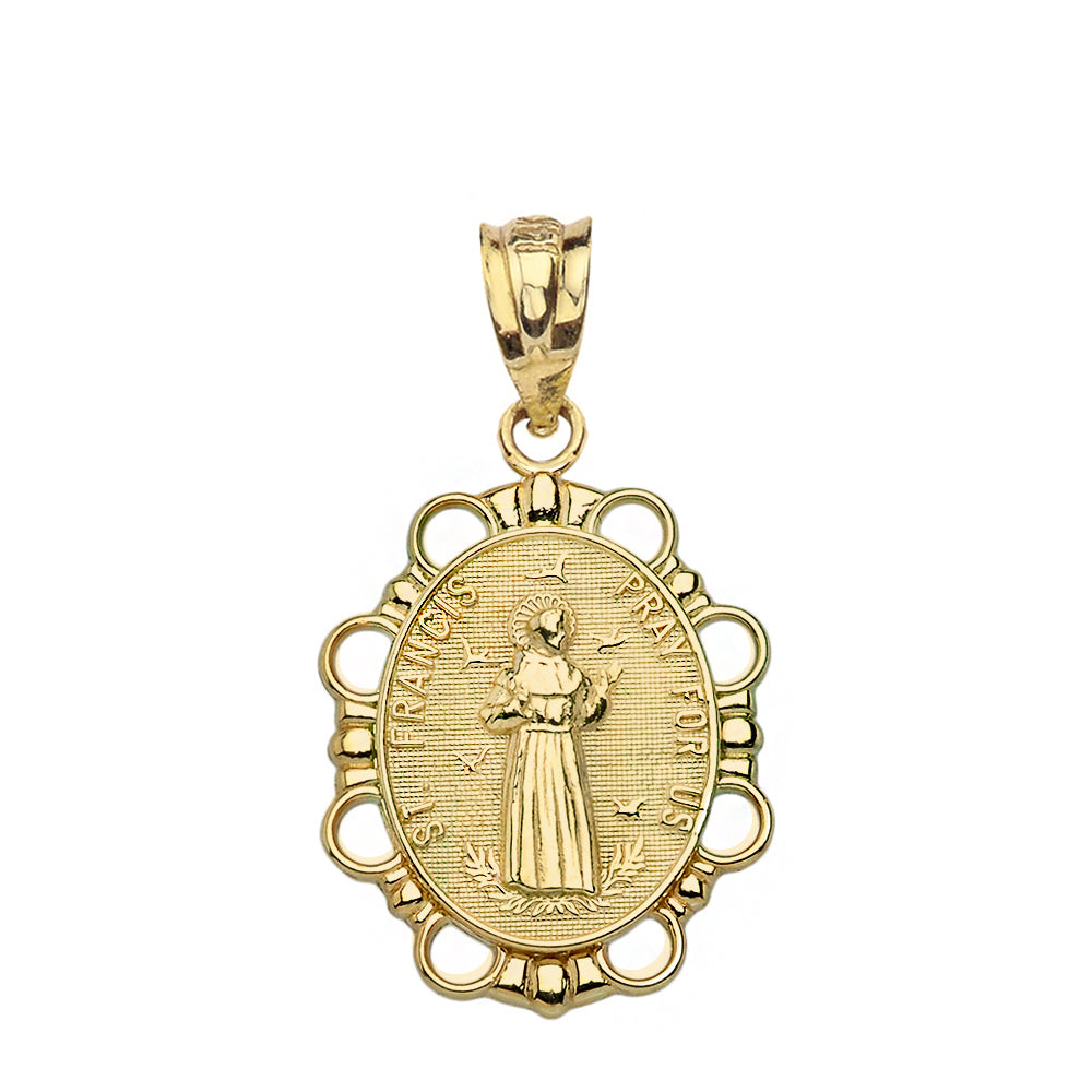 Saint Francis Pendant Necklace in Solid Gold, view 2