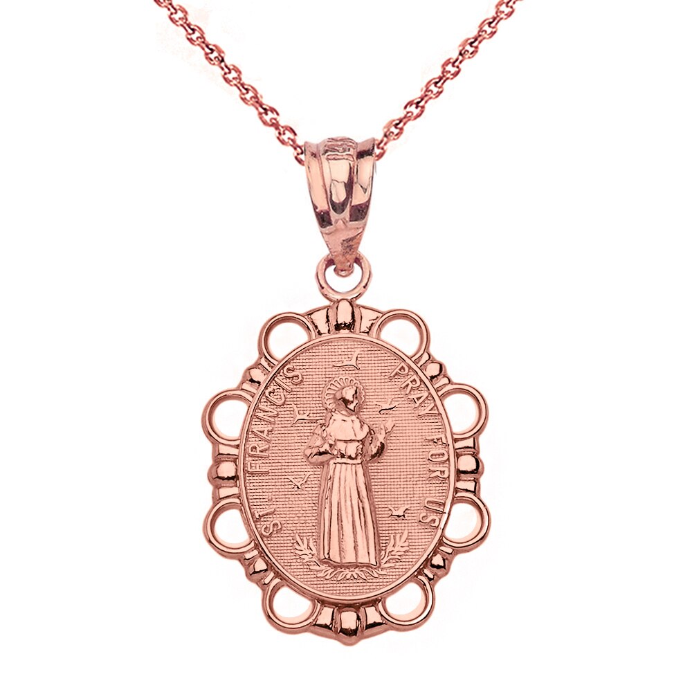 Saint Francis Pendant Necklace in Solid Gold, view 4