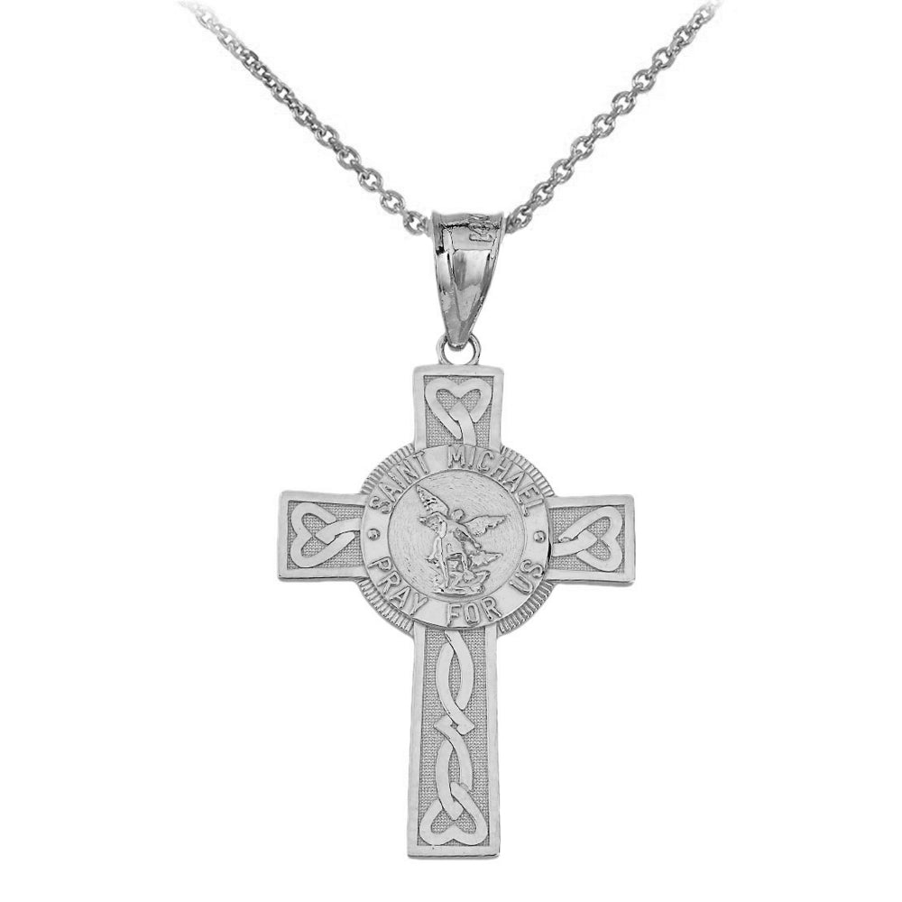 Saint Michael Pray for Us Celtic Cross (Large) Pendant Necklace in Gold, view 5