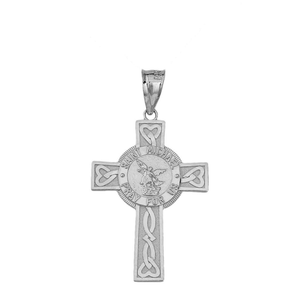 Saint Michael Pray for Us Celtic Cross (Large) Pendant Necklace in Gold, view 6