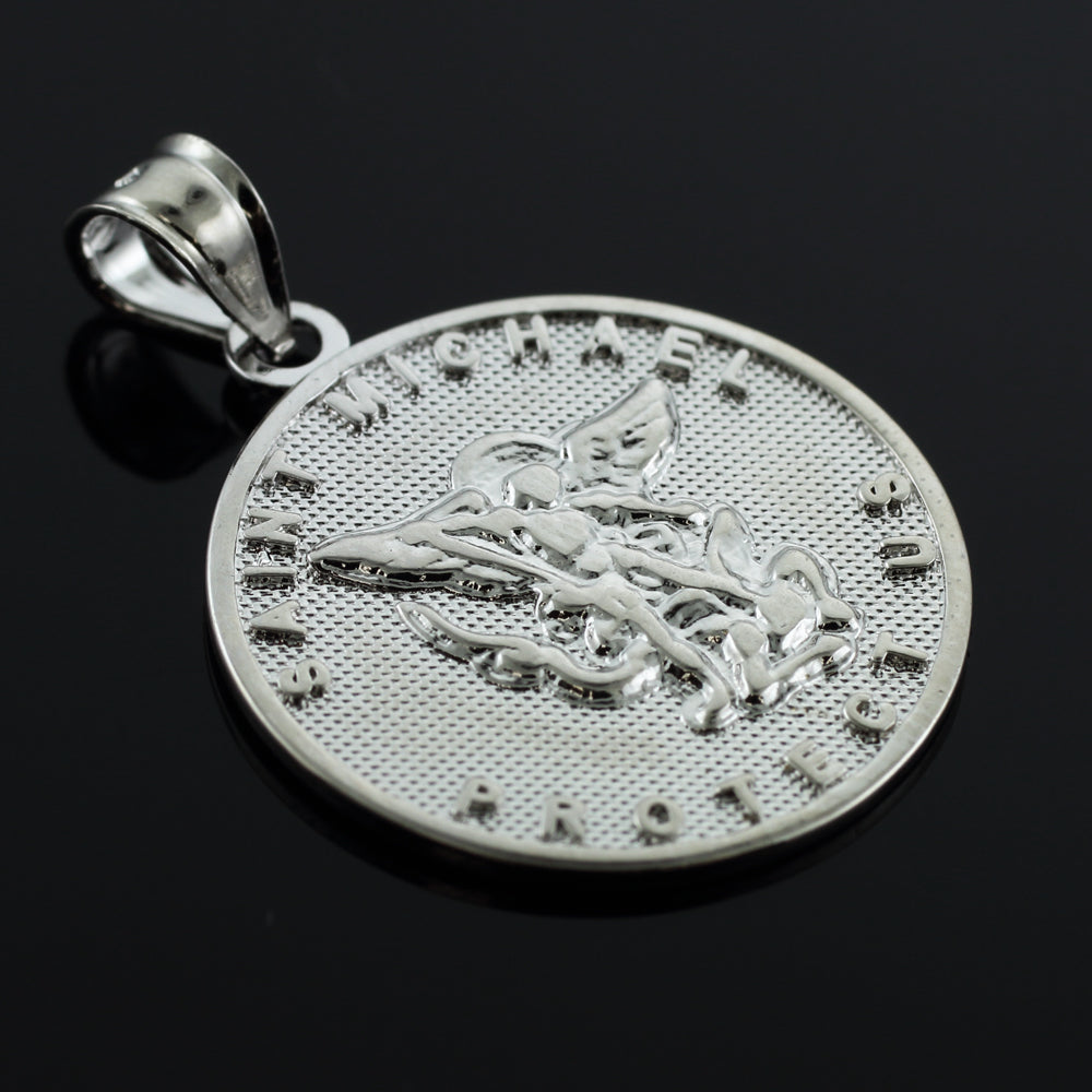 Saint Michael Silver Coin Pendant Necklace, view 4