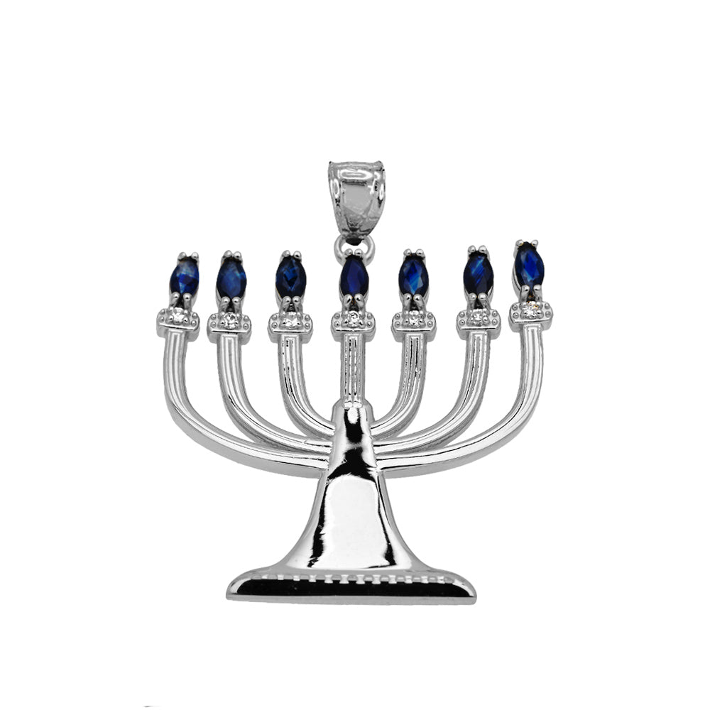 Sapphire and Diamond Sterling Silver Menorah Pendant Necklace, view 2