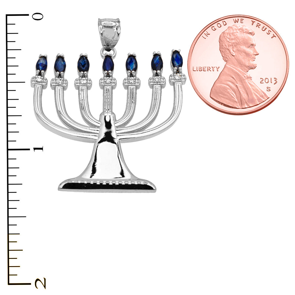 Sapphire and Diamond Sterling Silver Menorah Pendant Necklace, view 3