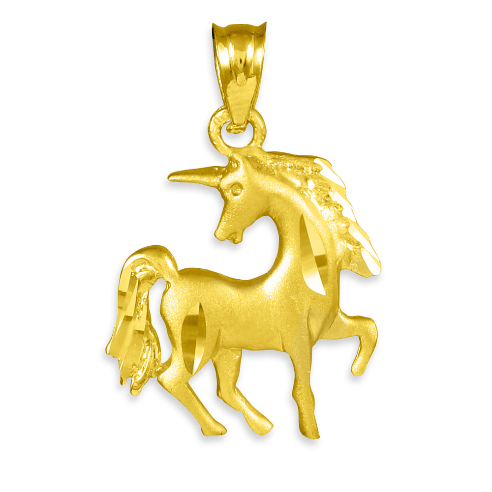 Satin Finish Diamond Cut Gold Unicorn Charm Pendant Necklace, view 2