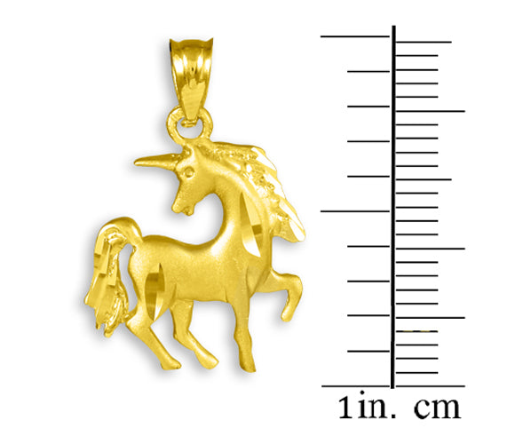 Satin Finish Diamond Cut Gold Unicorn Charm Pendant Necklace, view 3