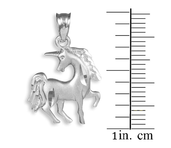 Satin Finish Diamond Cut White Gold Unicorn Charm Pendant Necklace, view 3