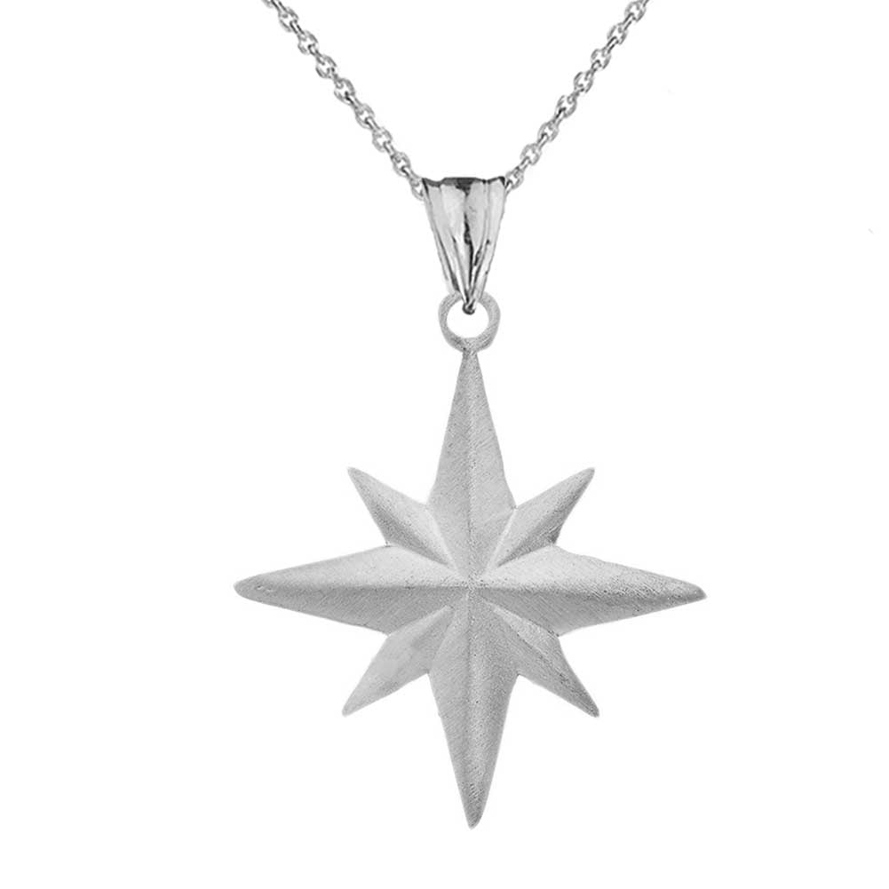 Satin Finish Elegant North Star Pendant Necklace in Sterling Silver