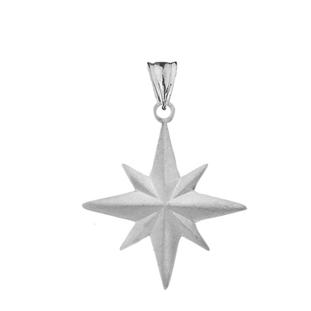 Satin Finish Elegant North Star Pendant Necklace in Sterling Silver, view 2