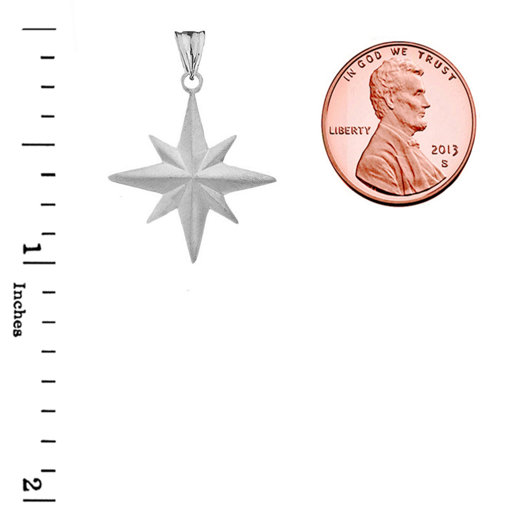 Satin Finish Elegant North Star Pendant Necklace in Sterling Silver, view 3