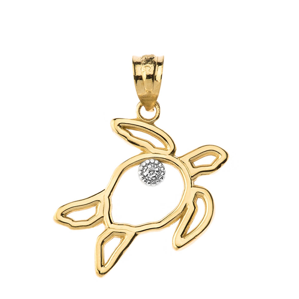 Sea Turtle Outline Solitaire Pendant Necklace in Gold, view 2