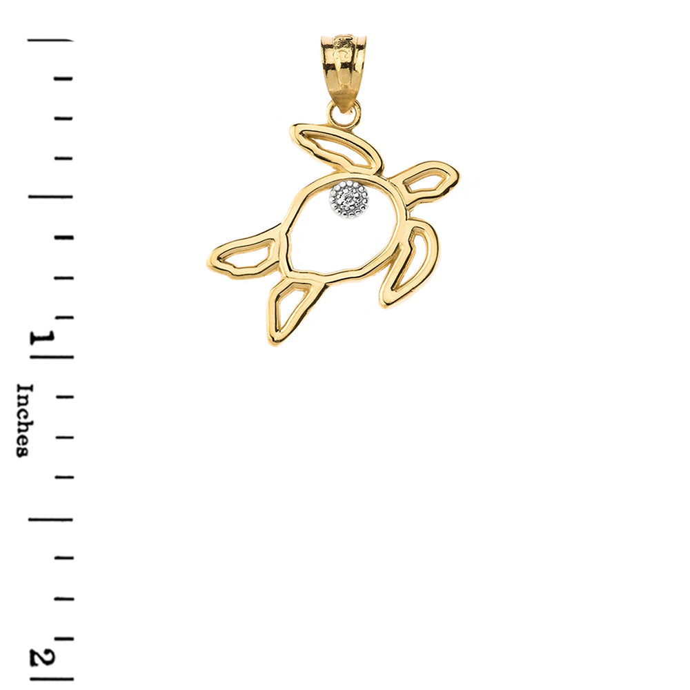 Sea Turtle Outline Solitaire Pendant Necklace in Gold, view 3